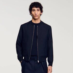 Sold- Sandro NAVY Men's Cotton-twill Zip-Up Bomber Jacket, US M